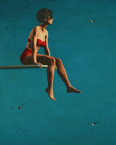 A Woman Sitting On A Diving Board