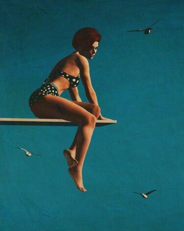 Portrait of a Woman Sitting on a Diving Board