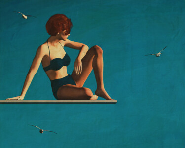 Oil Painting of a Woman Sitting on a Diving Board