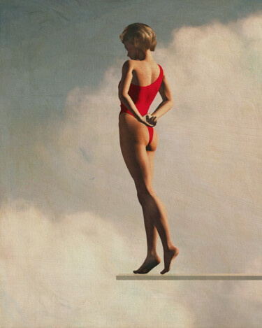 Retro Style painting of a woman on a diving board