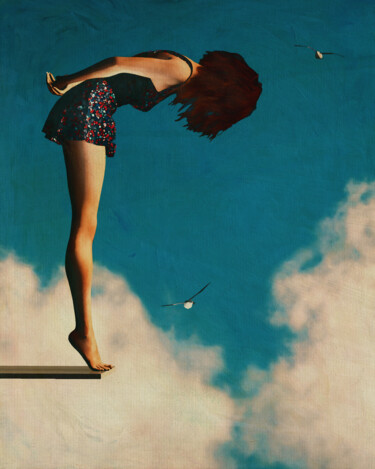 Woman Looking Down From a Diving Board