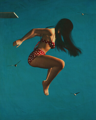 Wonderful Oil Painting of a Woman Jumping from Diving Board