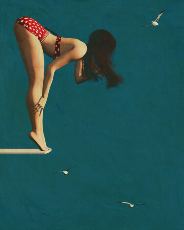 Girl Wearing a Bikini on the Diving Board - A Fifties Style