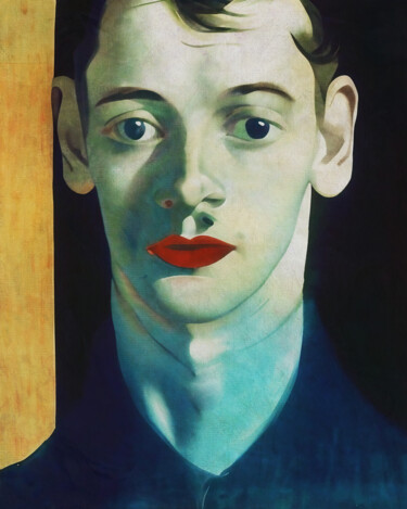 Portrait of a young man with red lips