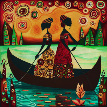 Girls in Africa sail in a boat