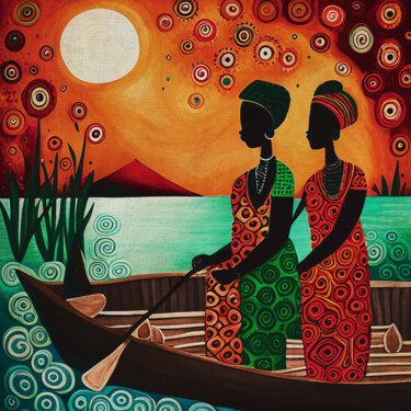 Small rowing boat with African women