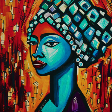 Stylized with palette knife portrait of African girl