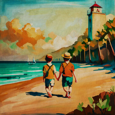 Two Boys Walking on the Beach